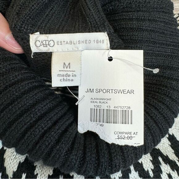 CATO Women Fair Isle Sweater Tassels Black White M Med Medium Raglan Long Sleeve - Picture 9 of 13